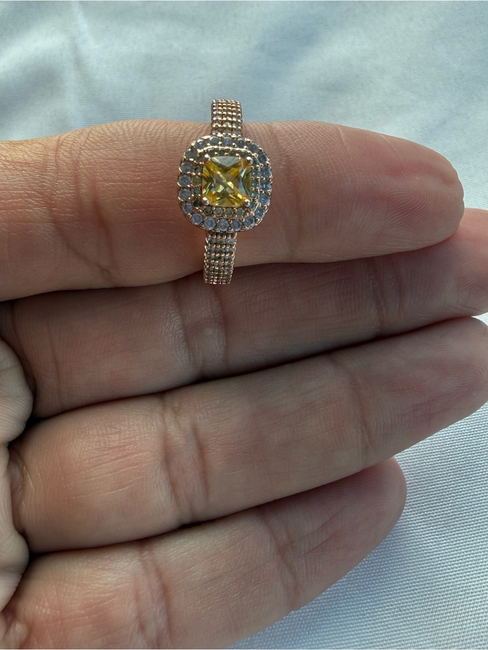 Yellow Stone Rose Gold plated Halo Ring with Cubic Zirconia - Women Jewelry